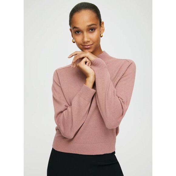 Aritzia BABATON Perry Mauve Ivory Wool Cashmere Knit Mock Neck Sweater, Size XXS - Picture 12 of 15